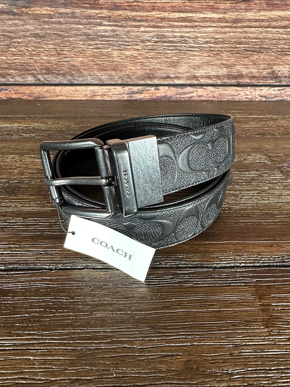 NWT! Coach Men's Embossed Signature Belt in Gunmetal